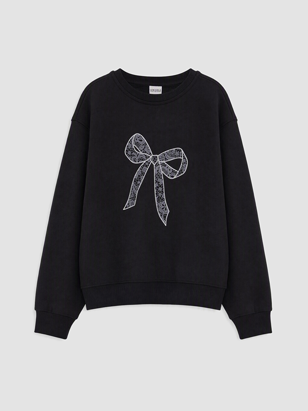 Siyah Baskılı Kız Çocuk Kalın Sweatshirt