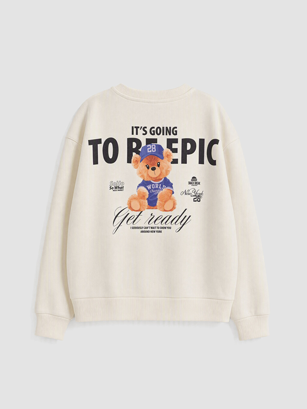 Ekru New York Baskılı Kız Çocuk Sweatshirt-1