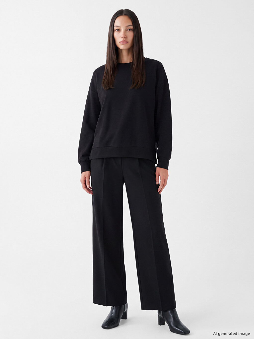 Siyah Oversize Soft Touch Kadın Sweatshirt-1