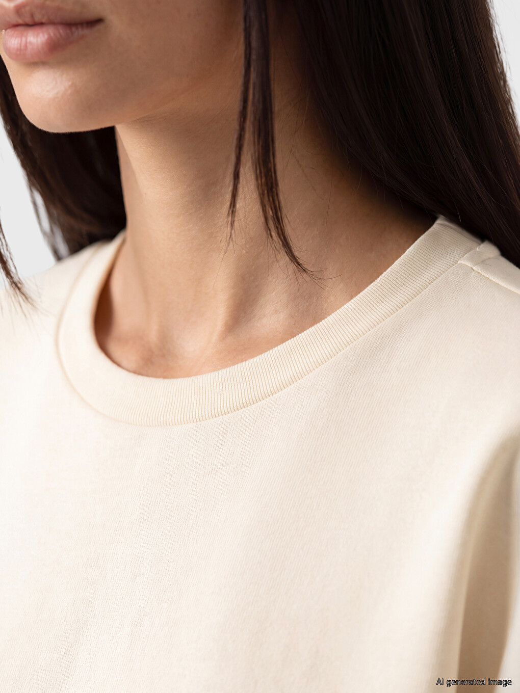 Bej Oversize Soft Touch Kadın Sweatshirt-2