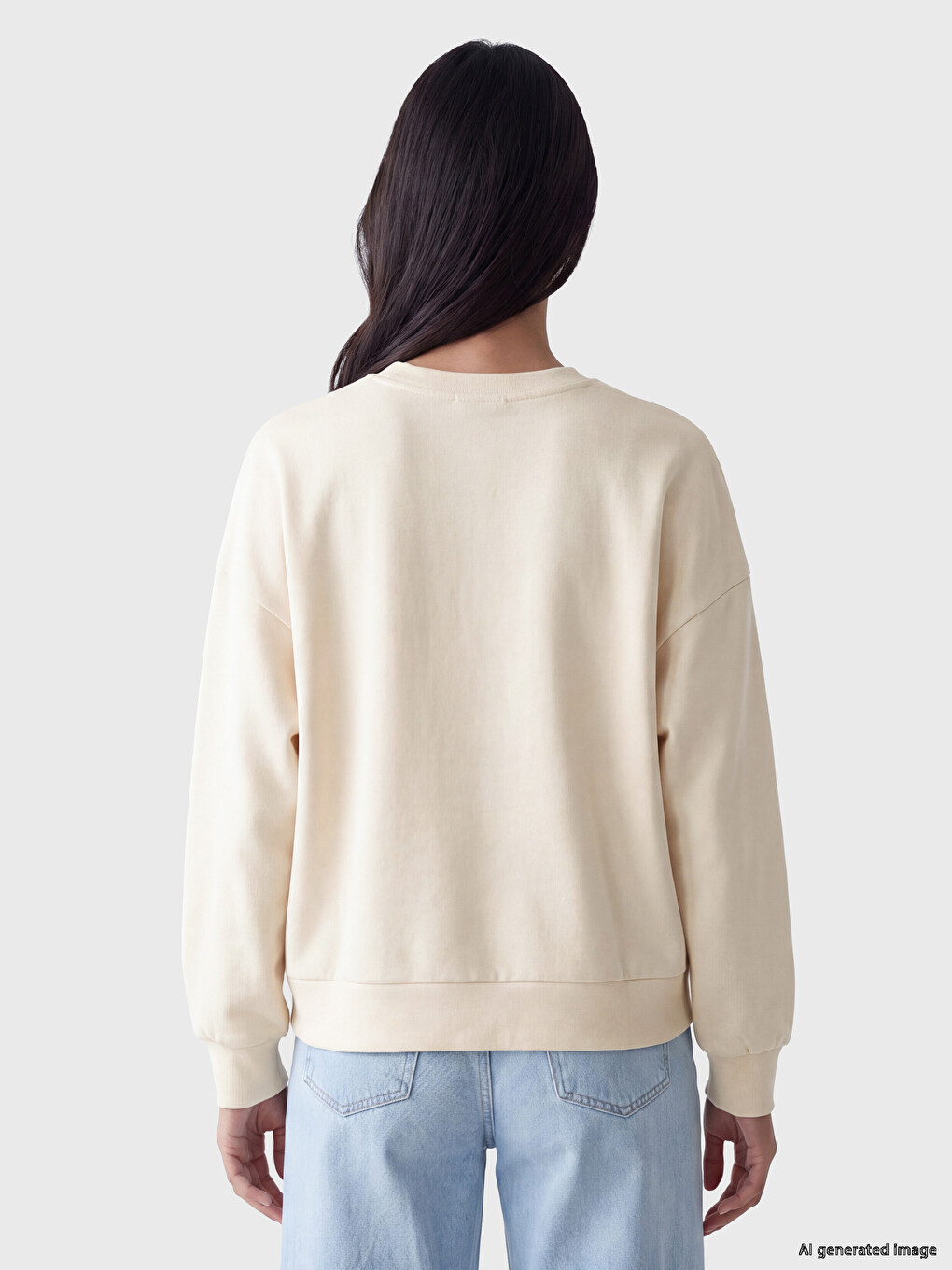 Bej Oversize Soft Touch Kadın Sweatshirt-3