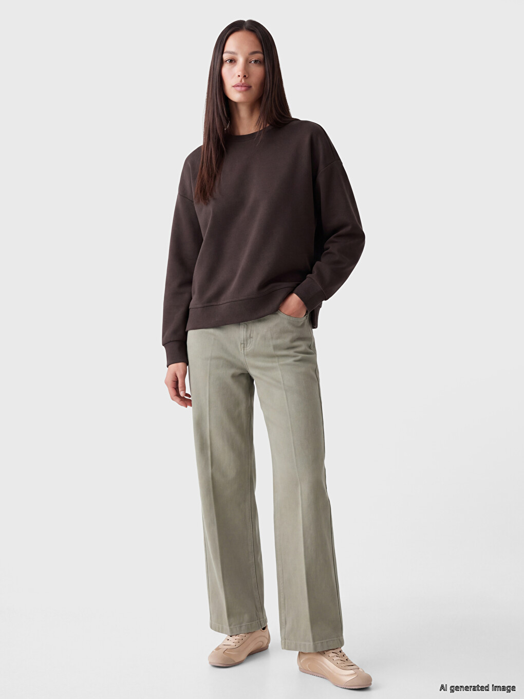 Kahverengi Oversize Soft Touch Kadın Sweatshirt-1