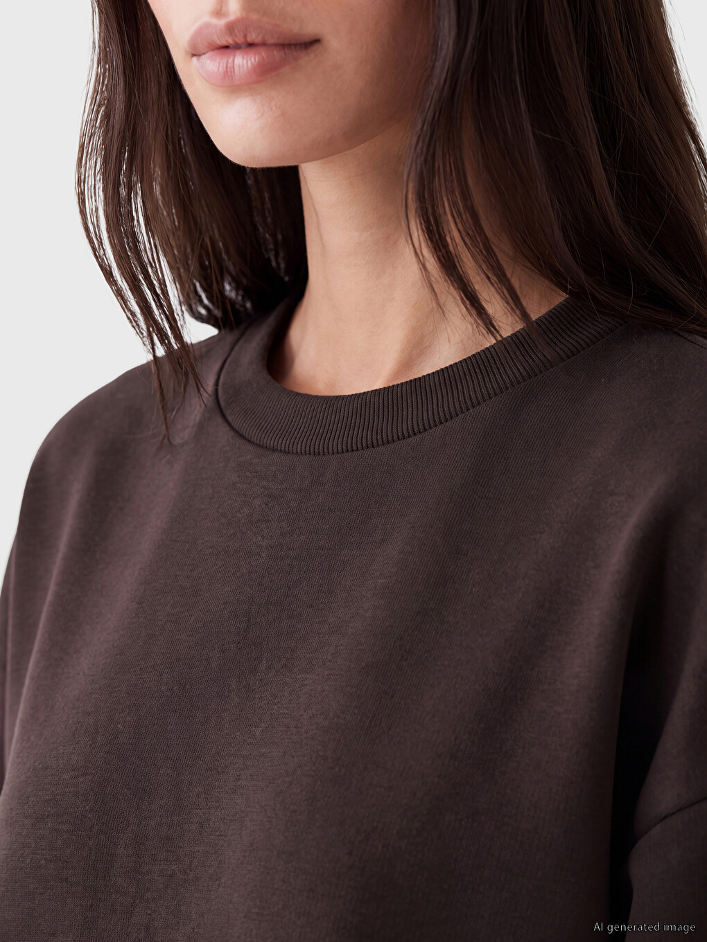 Kahverengi Oversize Soft Touch Kadın Sweatshirt-2