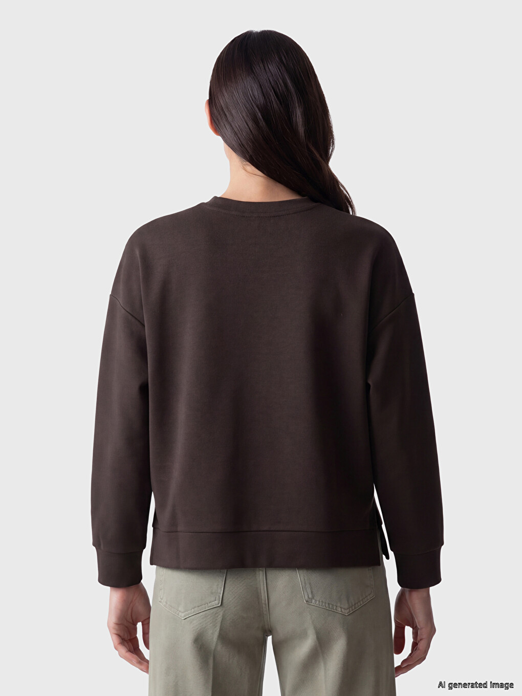 Kahverengi Oversize Soft Touch Kadın Sweatshirt-3