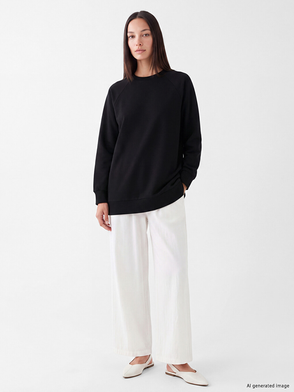 Siyah Soft Touch Oversize Kadın Sweatshirt-1