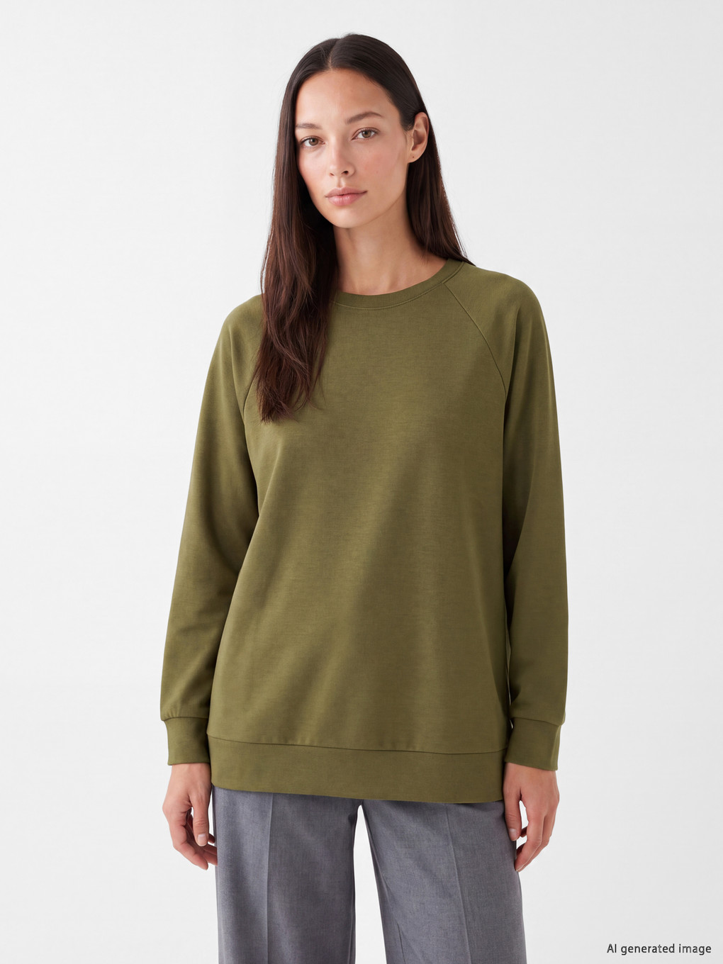 Haki Soft Touch Oversize Kadın Sweatshirt