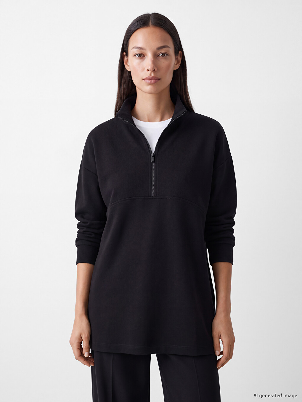 Siyah Oversize Soft Touch Kadın Sweatshirt Tunik