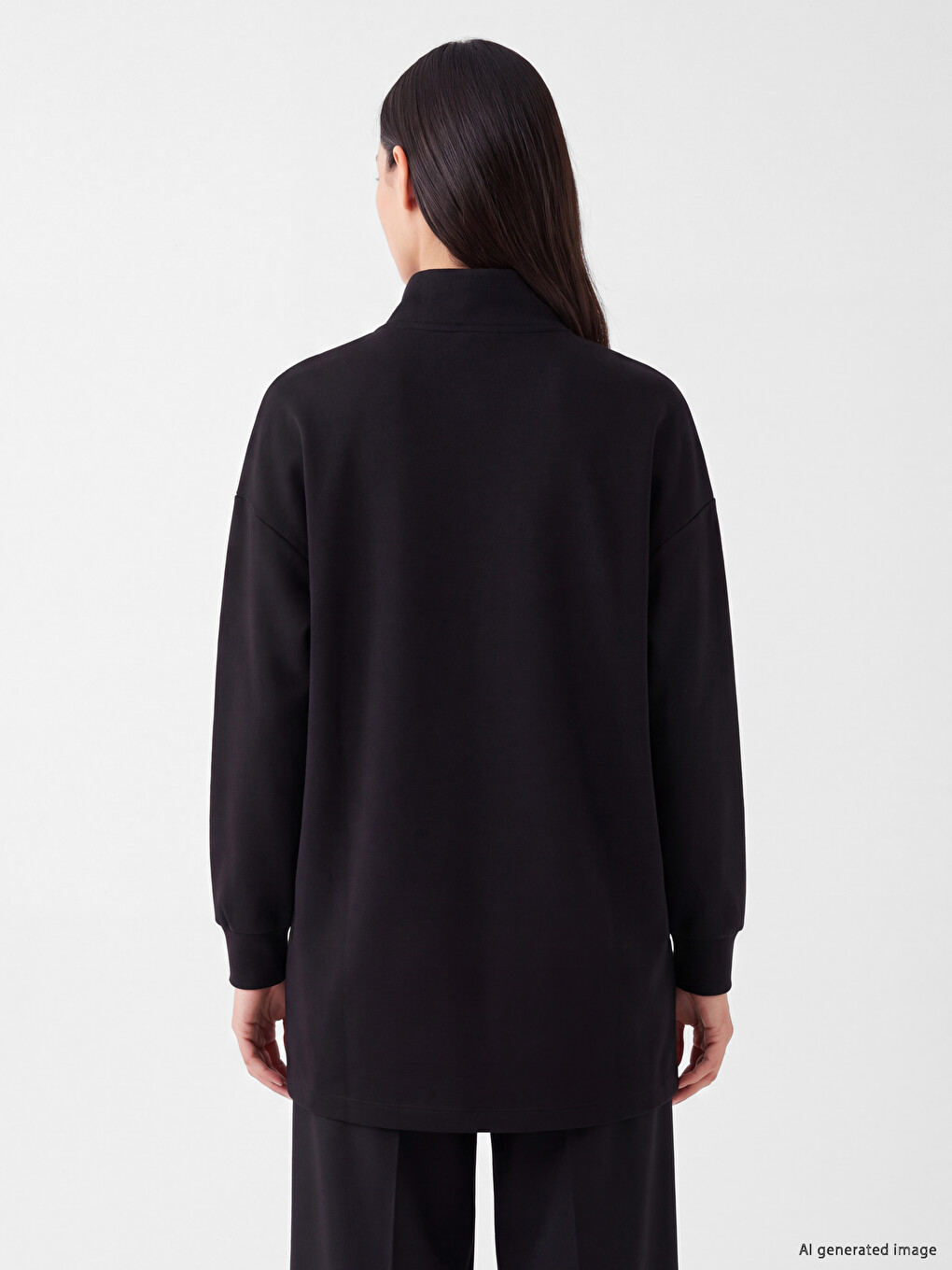 Siyah Oversize Soft Touch Kadın Sweatshirt Tunik-3