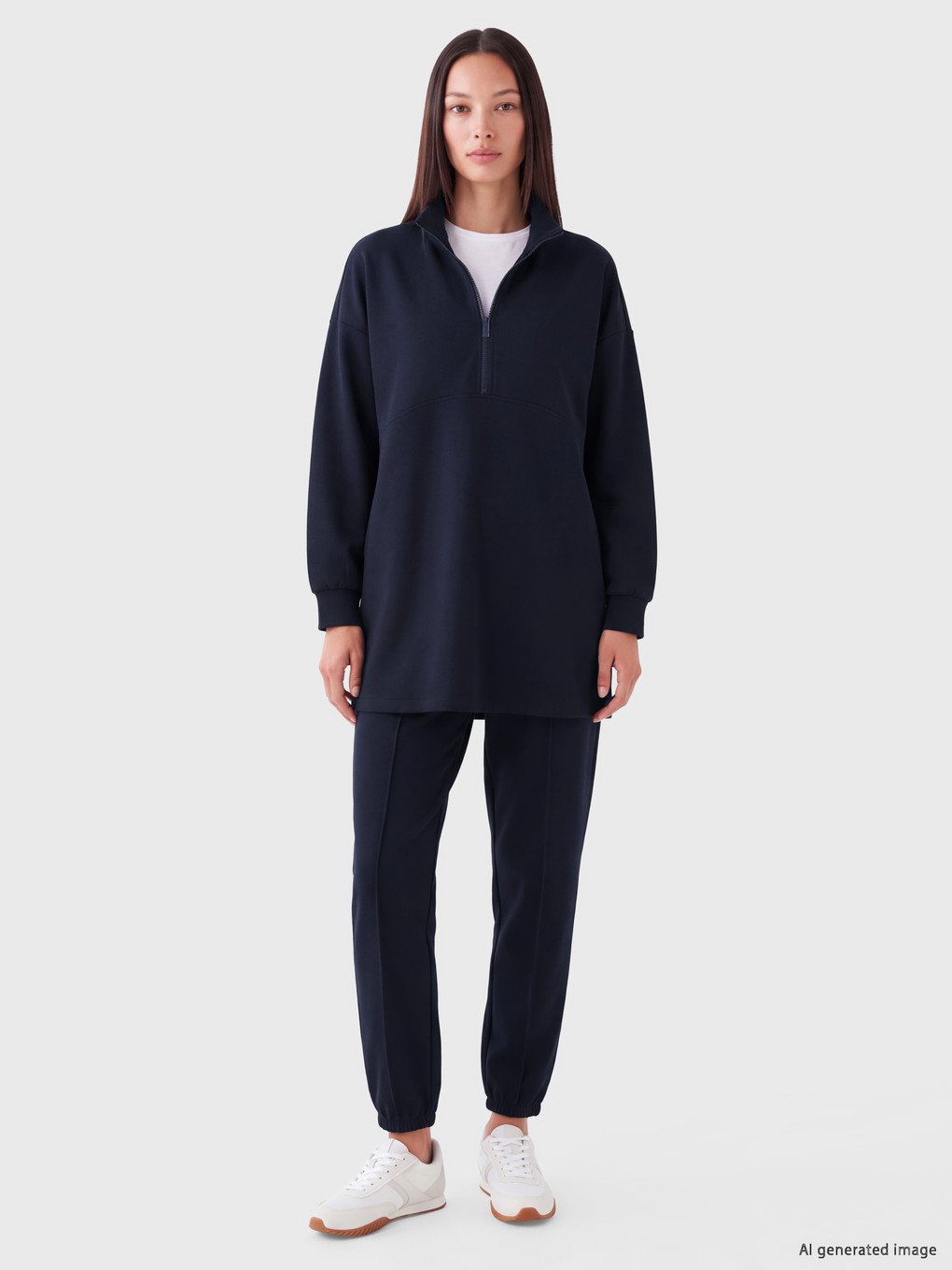 Lacivert Oversize Soft Touch Kadın Sweatshirt Tunik-1