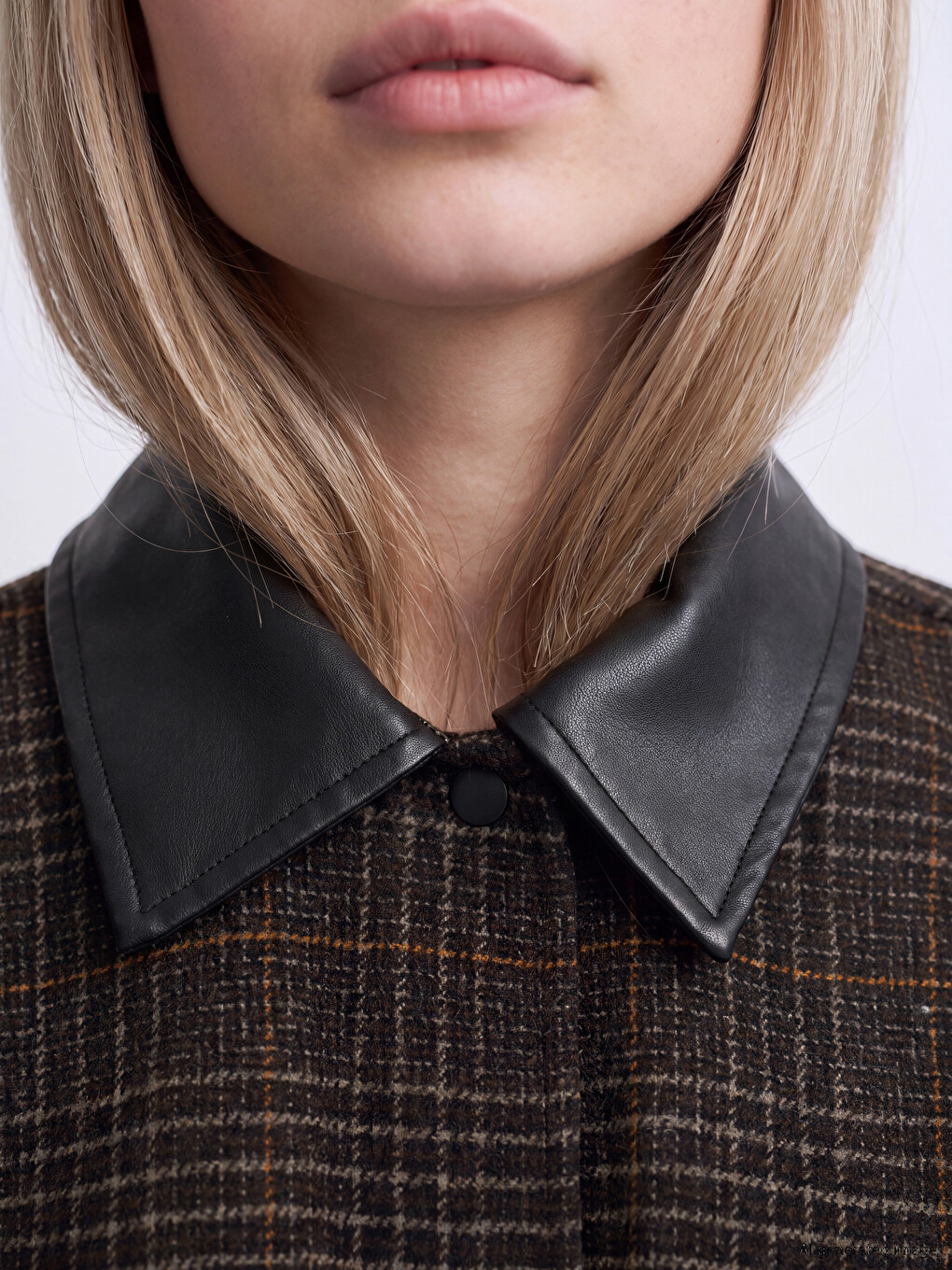 Leather Collared Plaid Women's Cachet Jacket-2