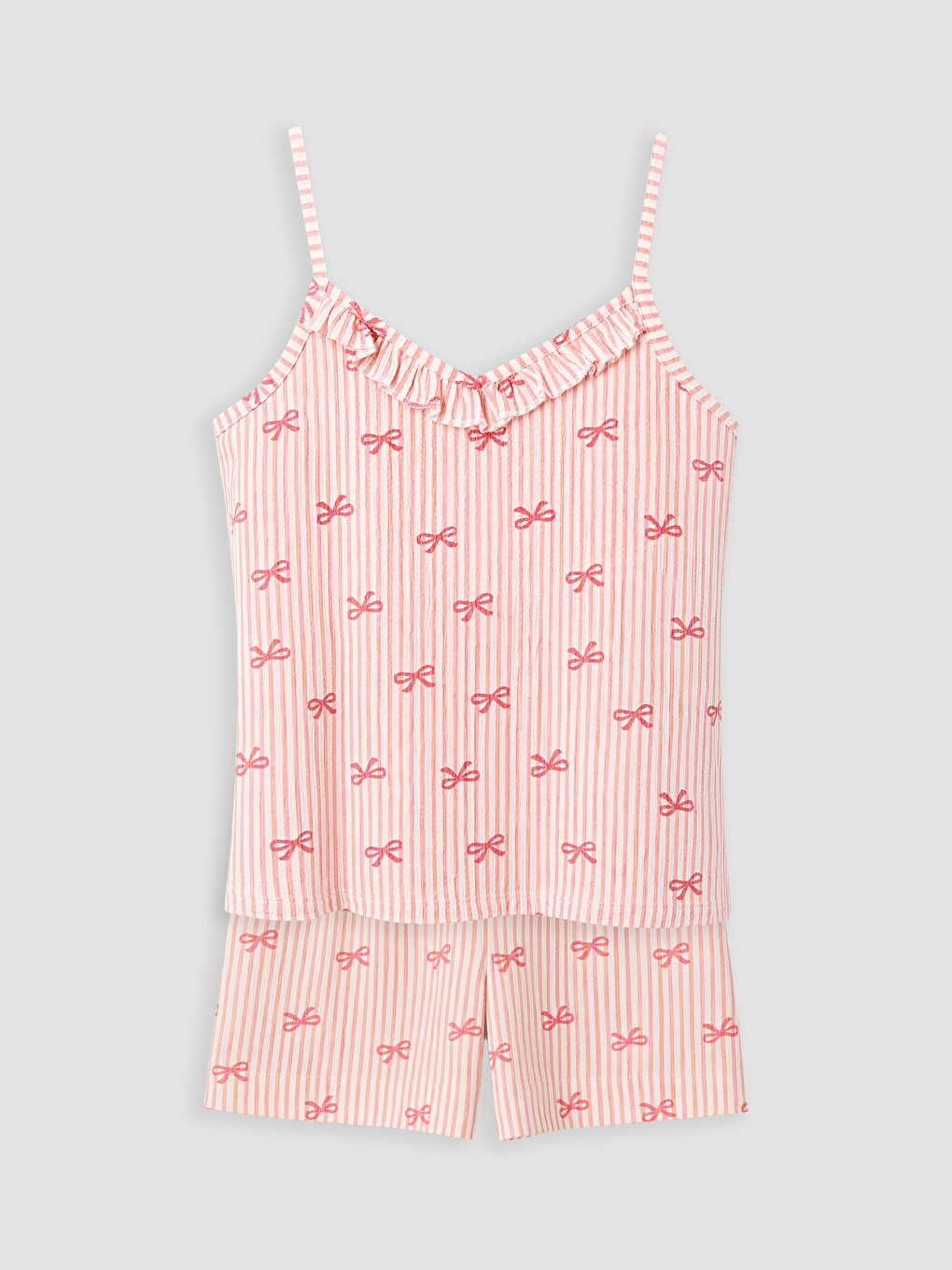 Bow Patterned Strappy Women's Shortie Pyjamas Set-4
