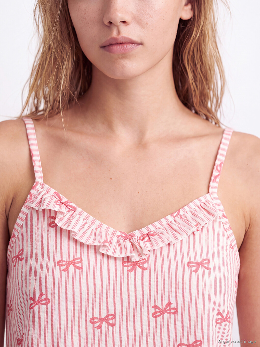 Bow Patterned Strappy Women's Shortie Pyjamas Set-2