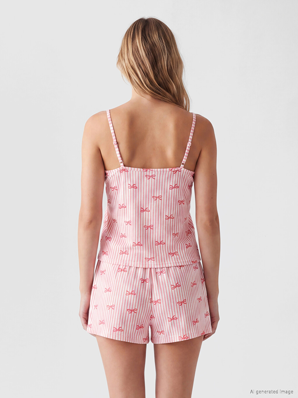 Bow Patterned Strappy Women's Shortie Pyjamas Set-3