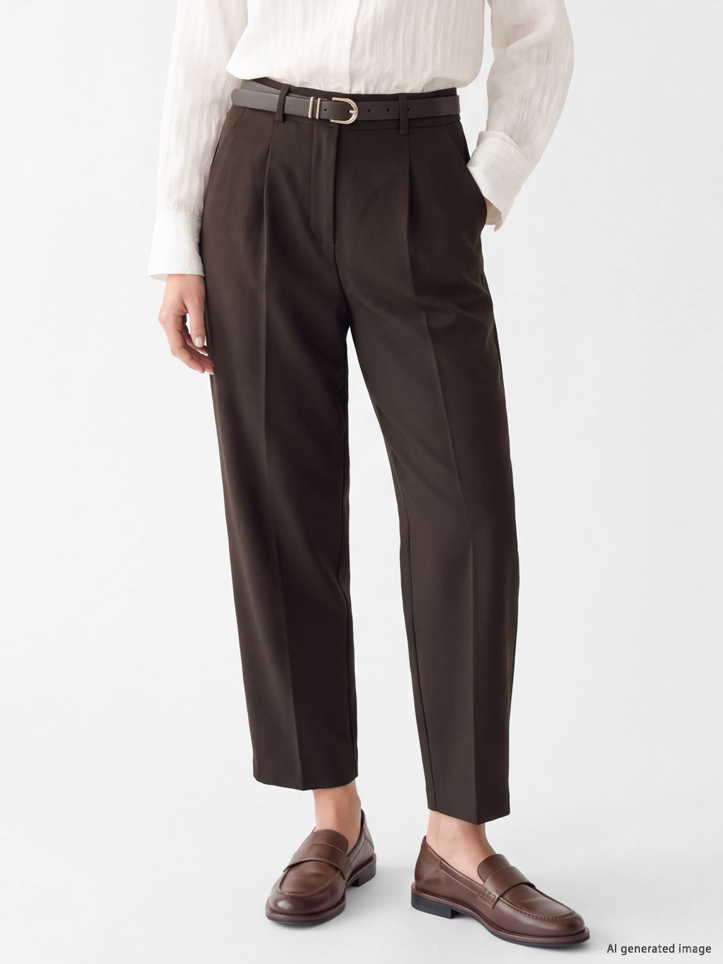 Belted Carrot Cut Women's Fabric Trousers-2