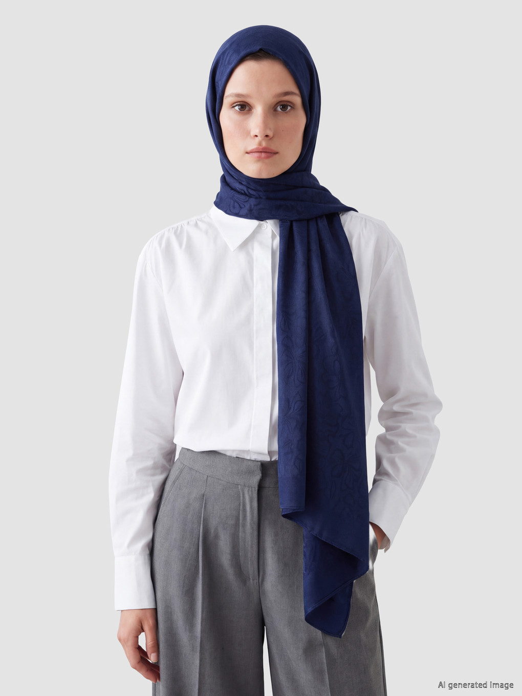 Lacivert Basic Saten Kadın Şal