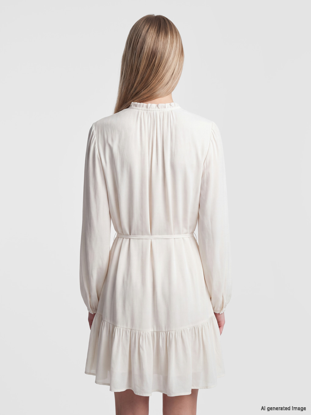 Frilled Grandad Collar Waist Sash Dress-2