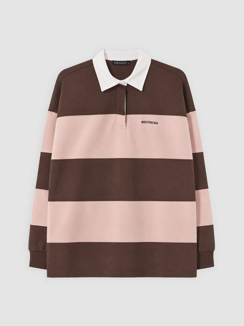 Pembe Polo Yaka Oversize Kadın Sweatshirt Tunik