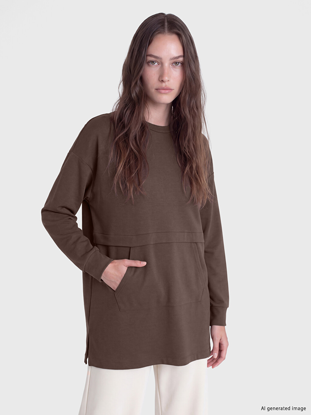 Woman Brown Sweatshirt Tunic