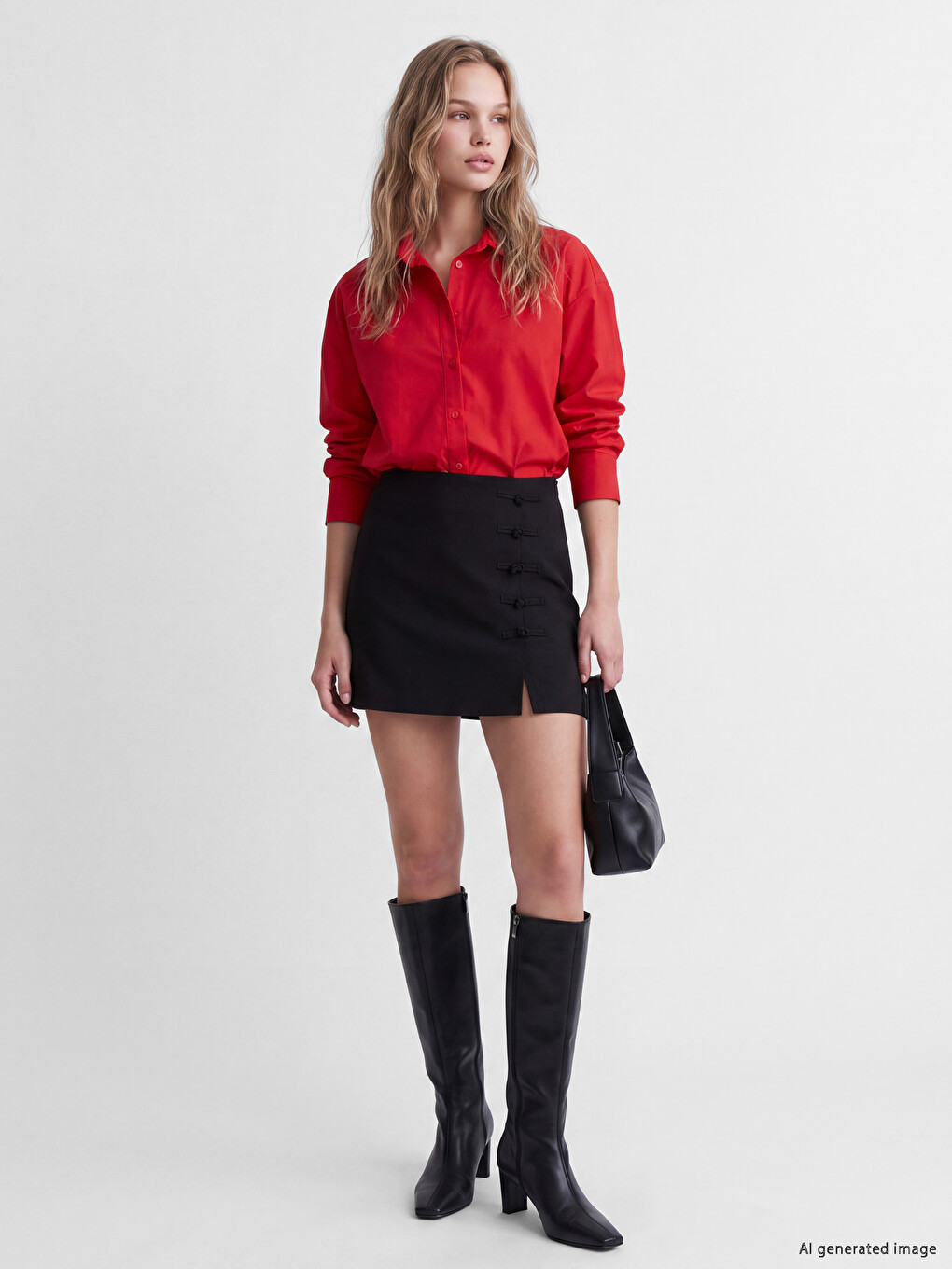 Waist Zippered Decorated Buttoned Mini Skirt-1