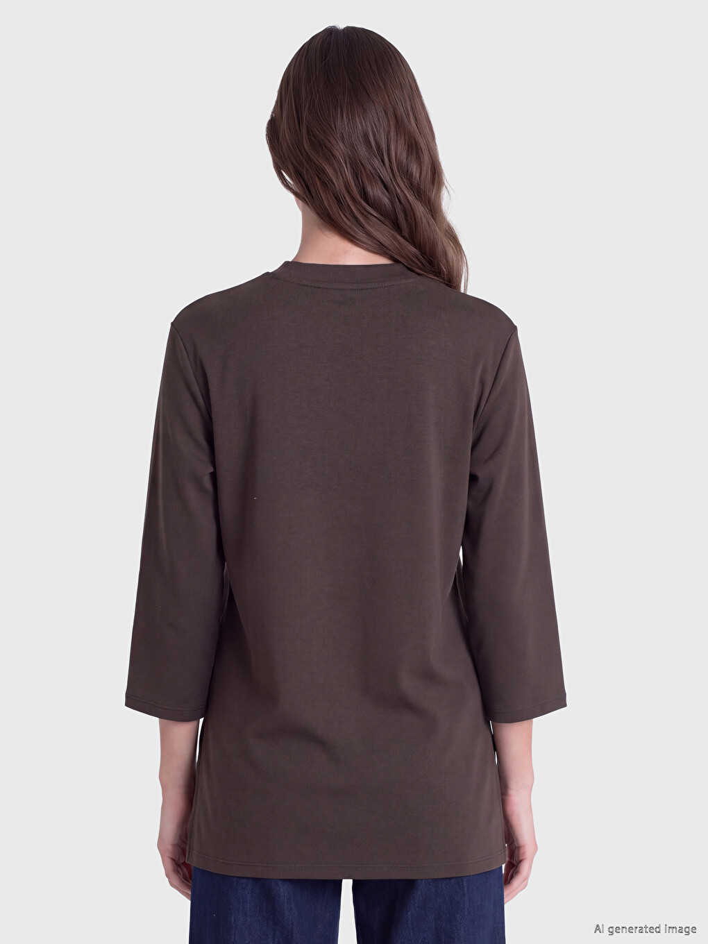Kahverengi Soft Touch Oversize Kadın Sweatshirt Tunik-2