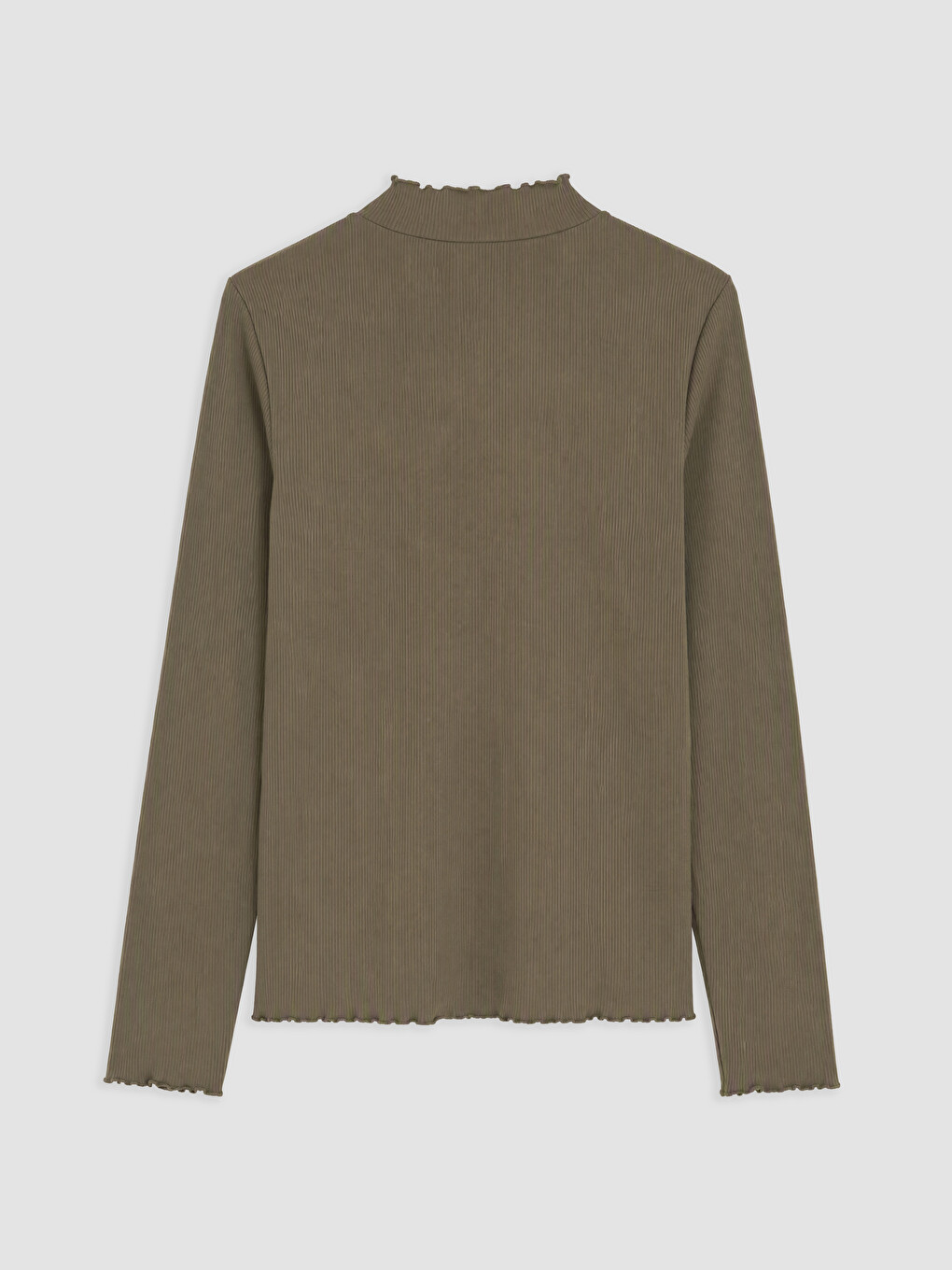 Frilled Mock Neck Women's Ribbed Body-1