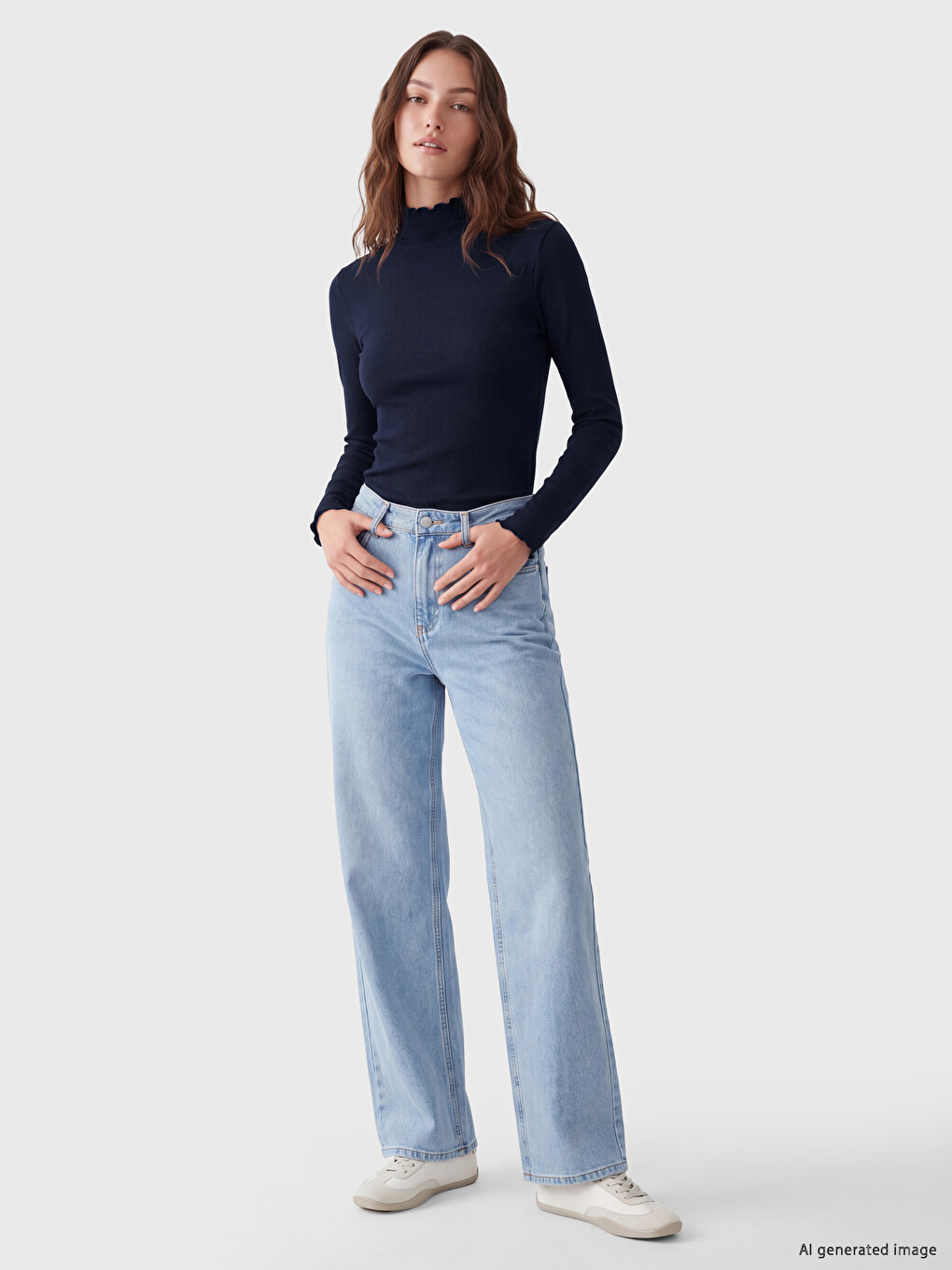 Frilled Mock Neck Women's Body-1