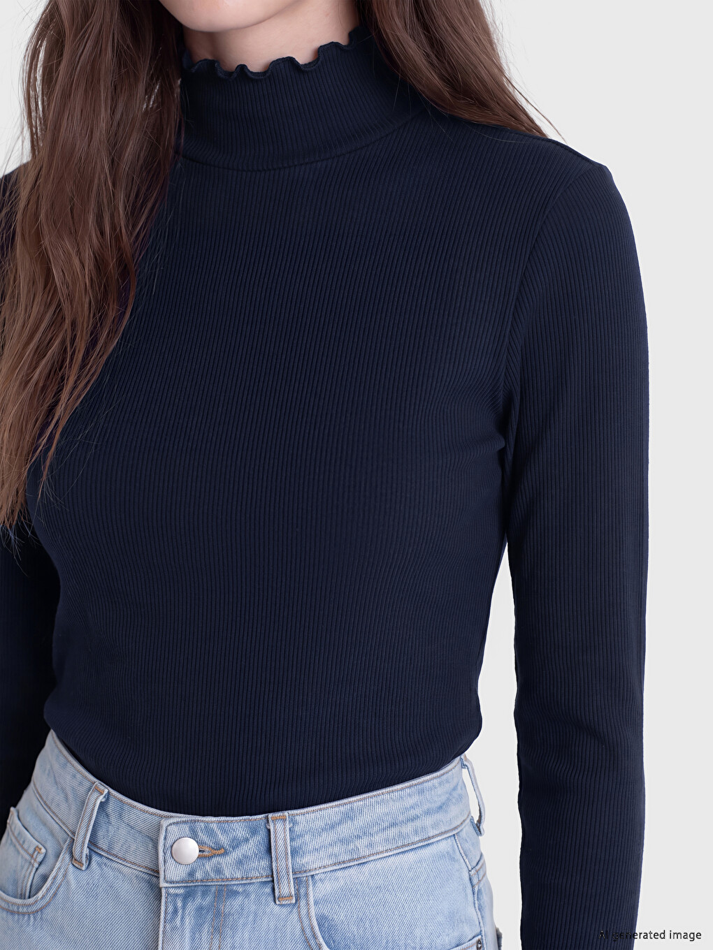 Frilled Mock Neck Women's Body-2