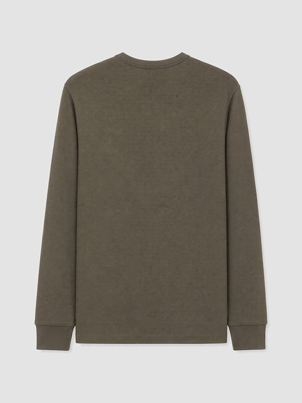 Haki Henley Yaka Waffle Erkek Tişört-1