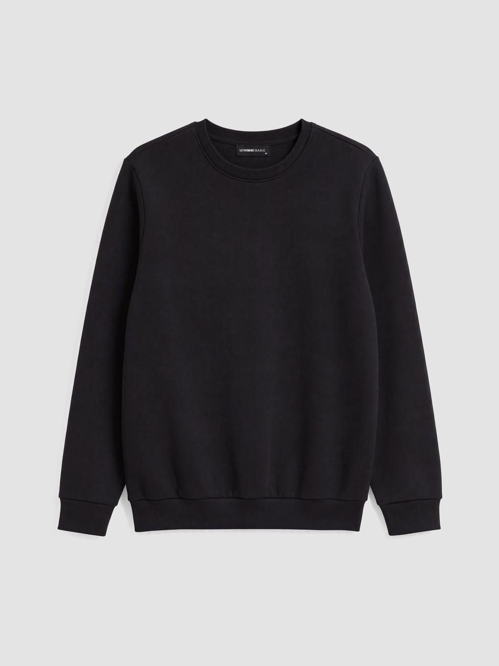 Siyah Bisiklet Yaka Erkek Kalın Sweatshirt