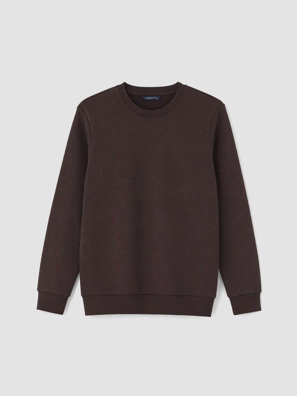 Kahverengi Bisiklet Yaka Erkek Kalın Sweatshirt