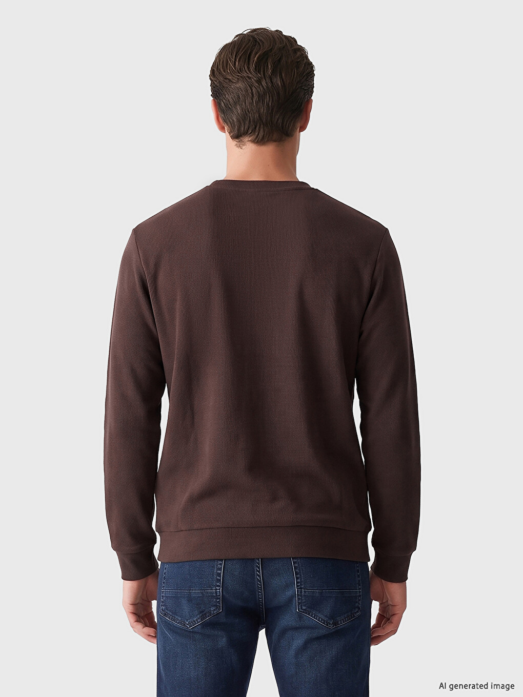 Kahverengi Bisiklet Yaka Erkek Sweatshirt-3