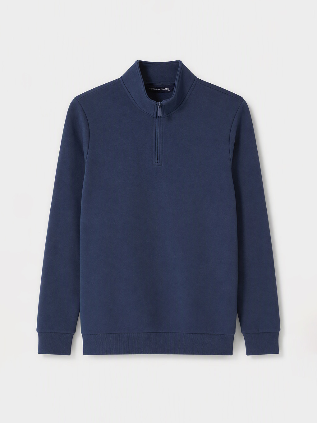 Lacivert Dik Yaka Erkek Kalın Sweatshirt