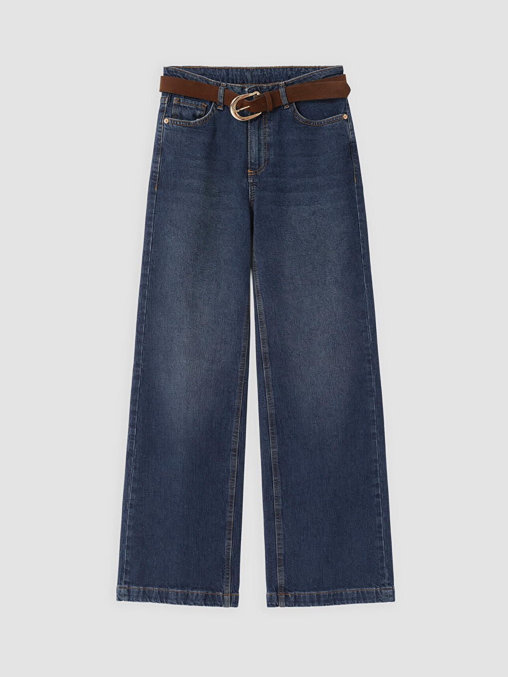 İndigo Beli Kemerli Culotte Kadın Jean Pantolon