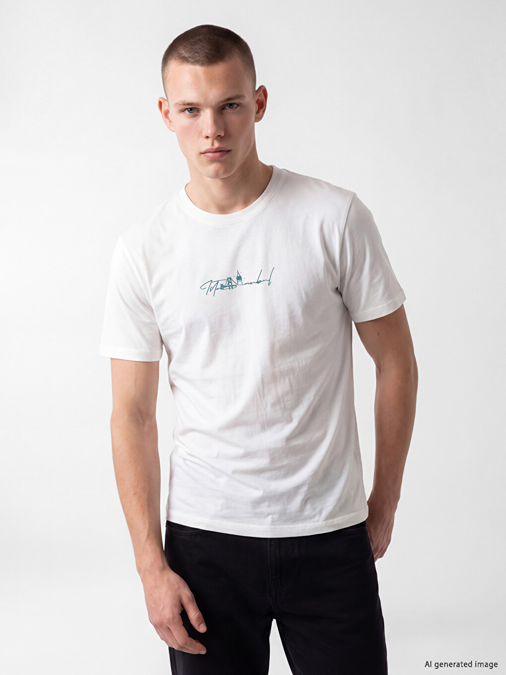 T-shirt Me Jakë Të Rrumbullakët Me Print Istanbul Për Burra
