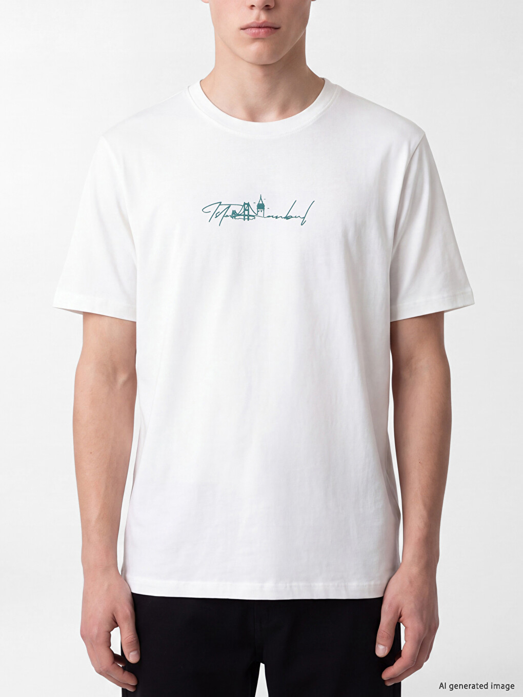 T-shirt Me Jakë Të Rrumbullakët Me Print Istanbul Për Burra-2