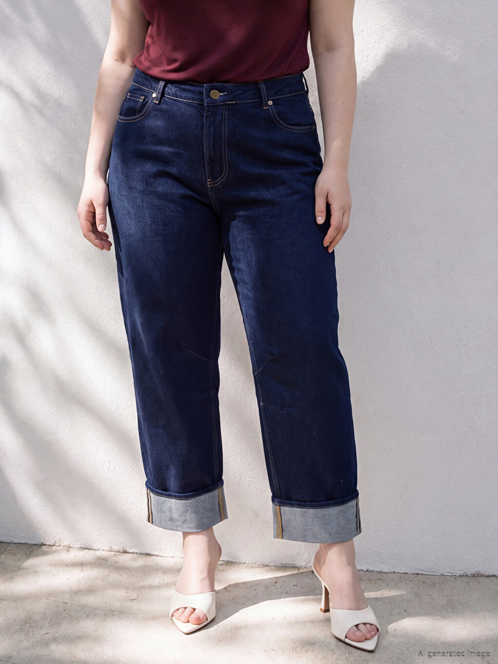 Lacivert Barrel Fit Kadın Jean Pantolon-5