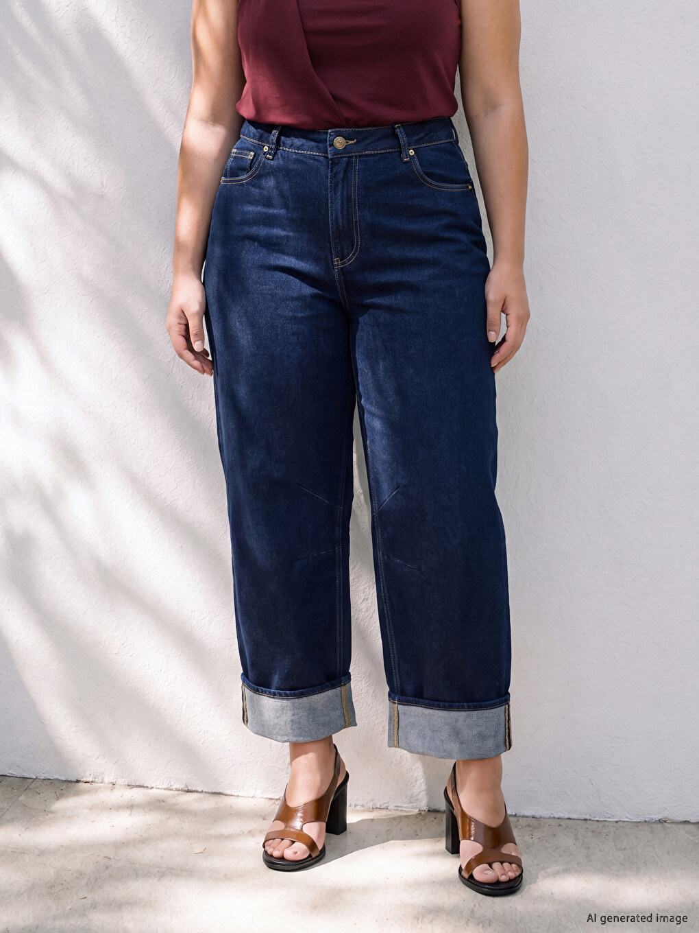 Lacivert Barrel Fit Kadın Jean Pantolon-3