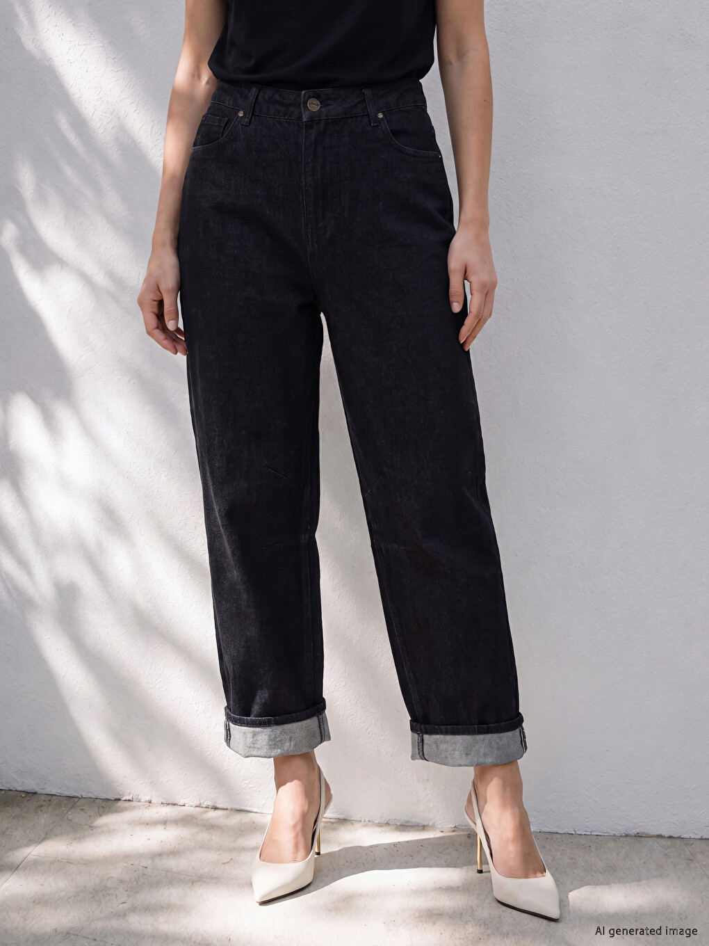 Siyah Barrel Fit Kadın Jean Pantolon-1
