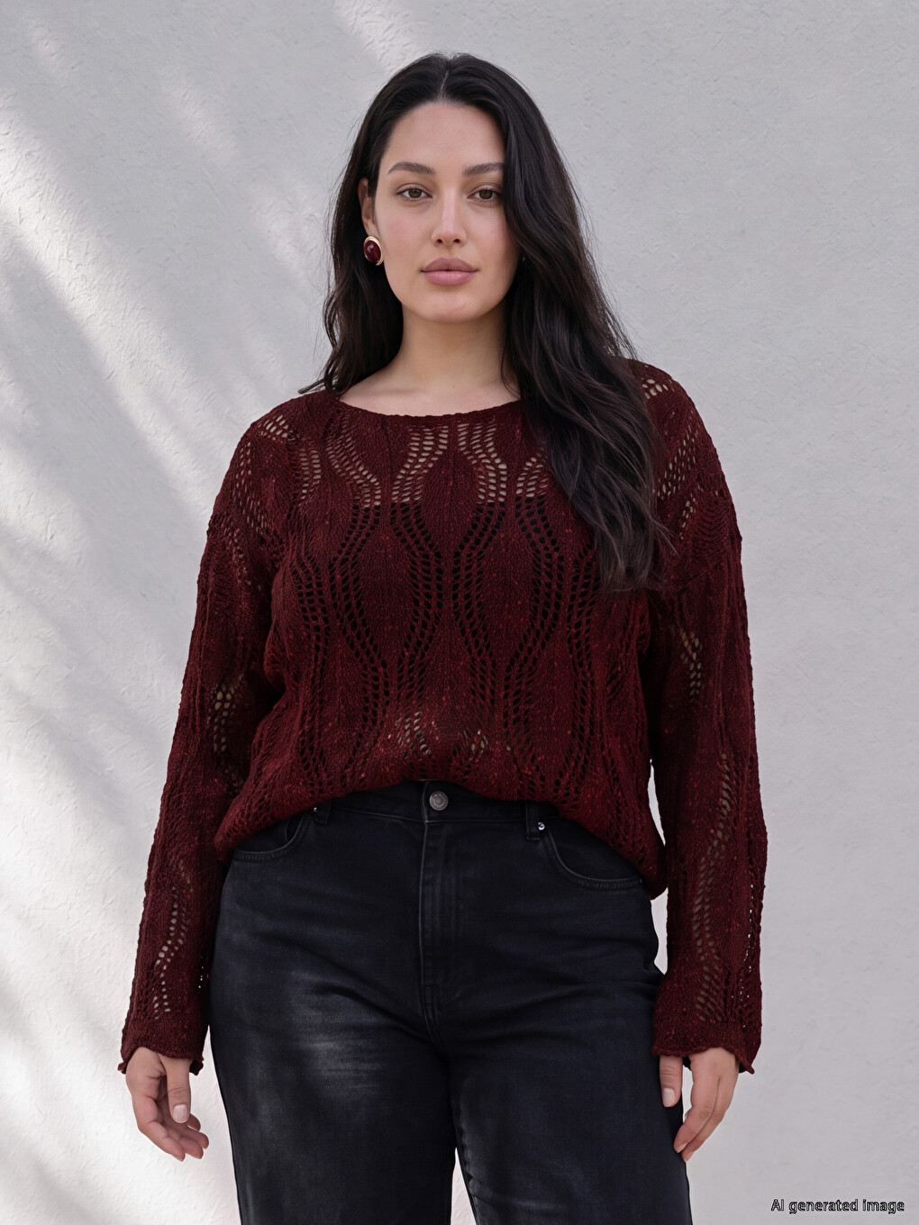 Plus Size Open-knit Women's Knitwear Sweater