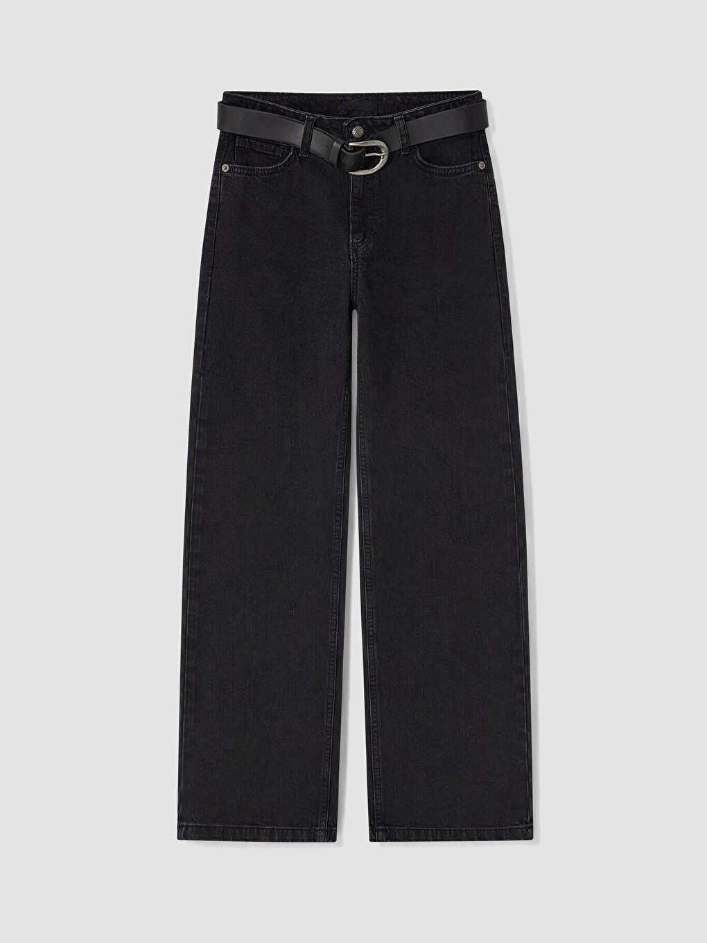 Siyah Beli Kemerli Culotte Fit Kadın Jean Pantolon