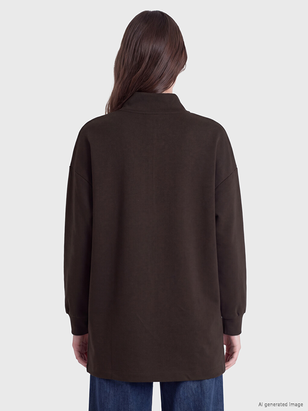 Kahverengi Soft Touch Kadın Sweatshirt Tunik-3