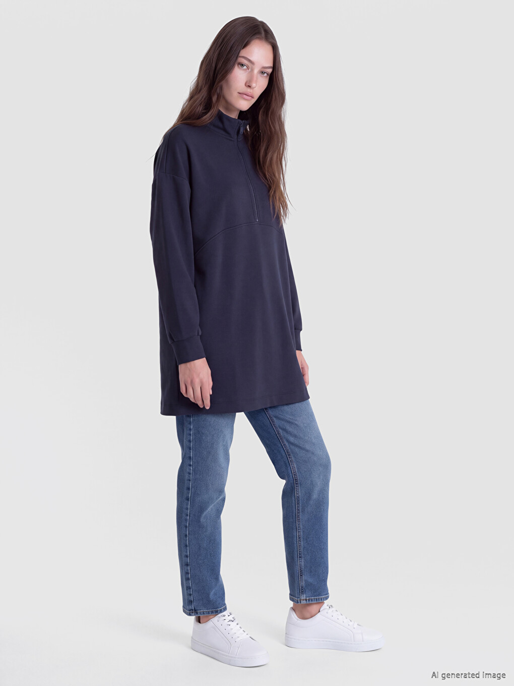 Lacivert Soft Touch Kadın Sweatshirt Tunik-1