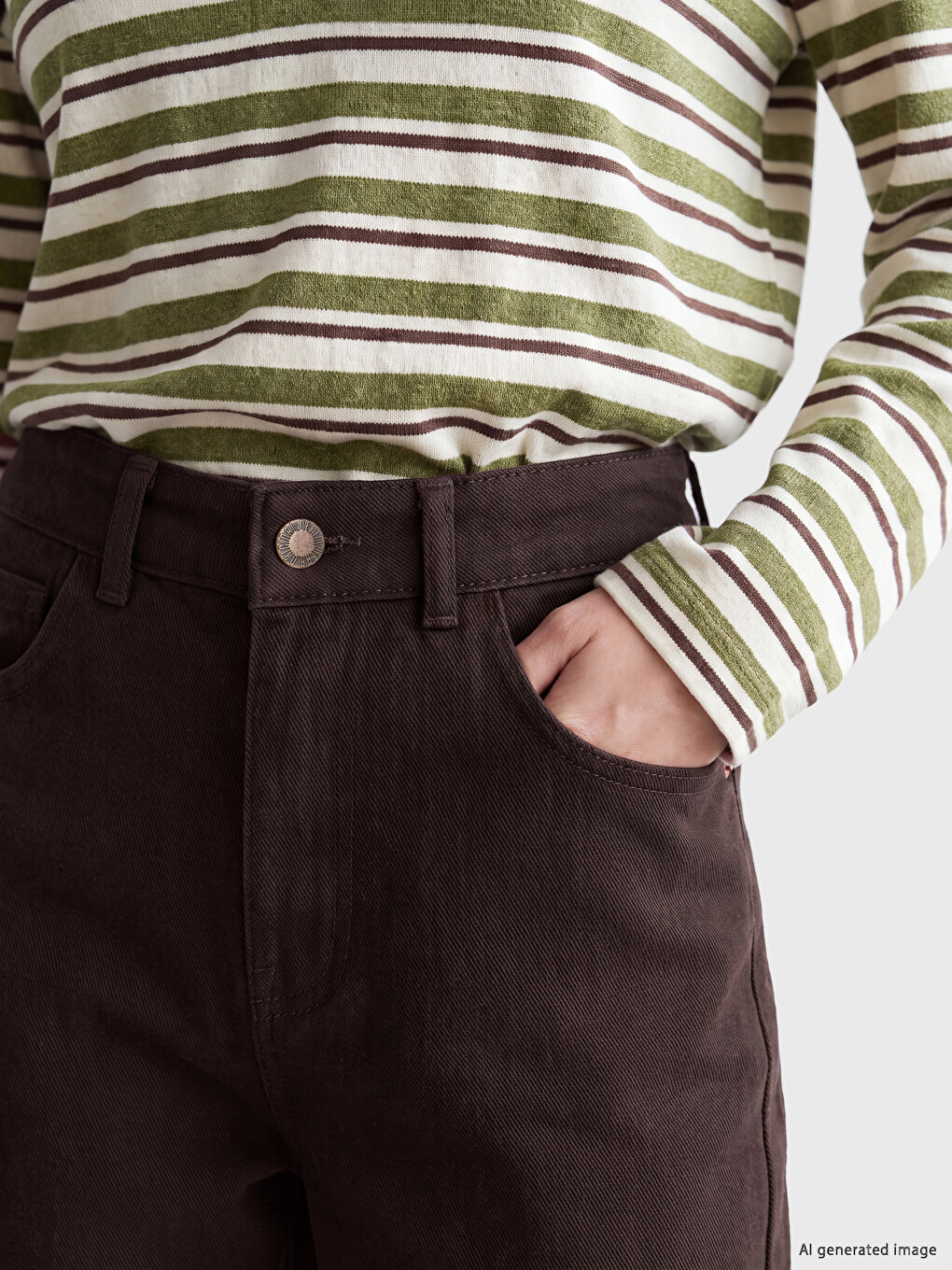 Kahverengi Crop Straight Fit Kadın Jean Pantolon-2