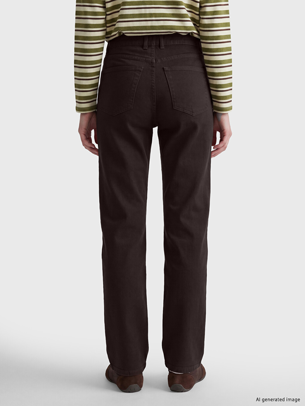 Kahverengi Crop Straight Fit Kadın Jean Pantolon-3