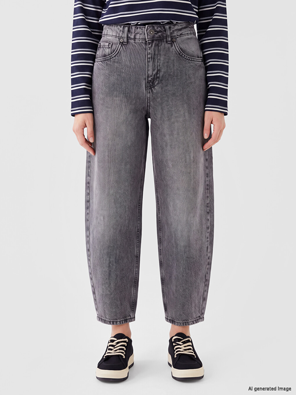 Siyah Barrel Fit Kadın Jean Pantolon-1