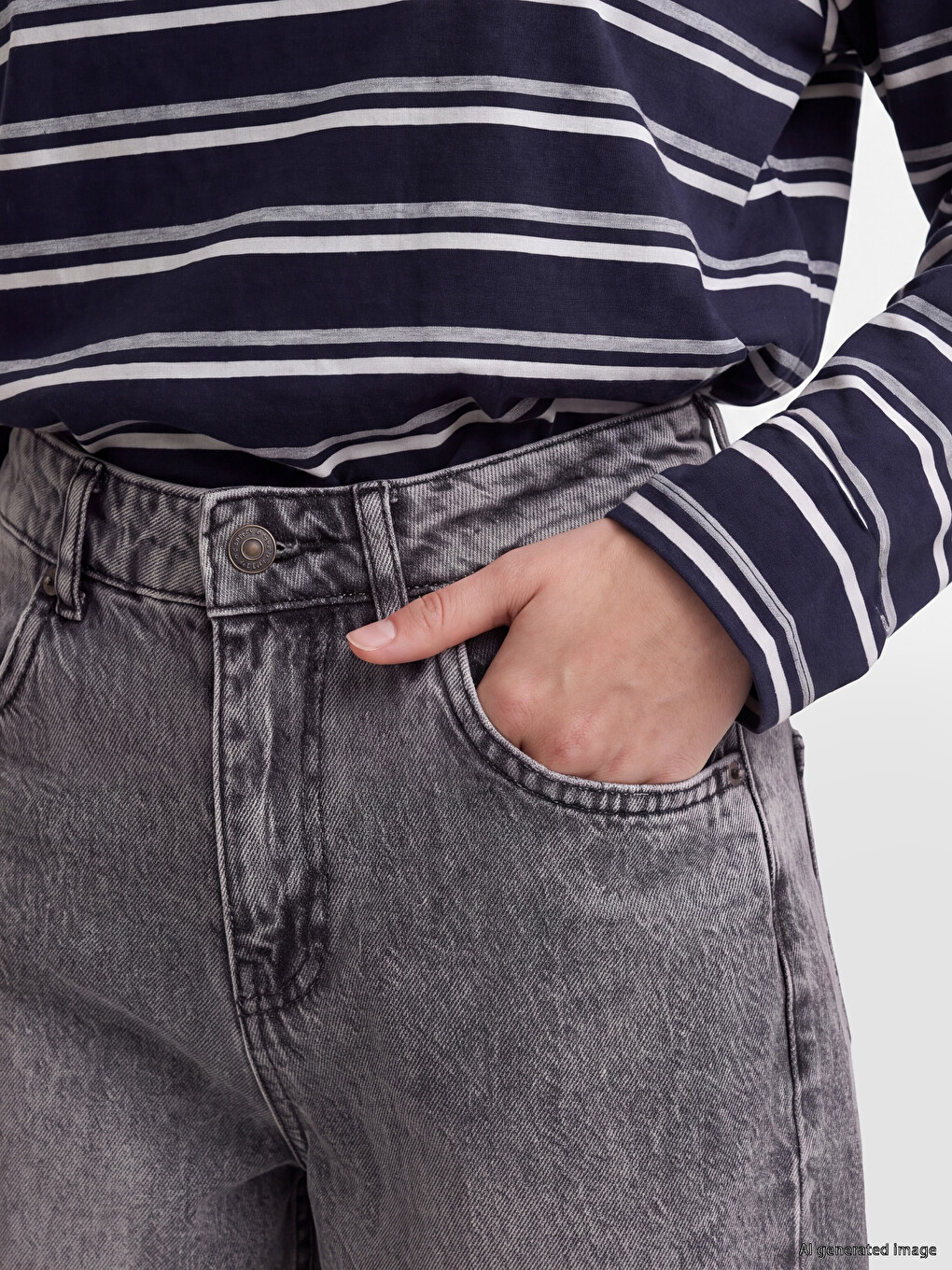 Siyah Barrel Fit Kadın Jean Pantolon-2