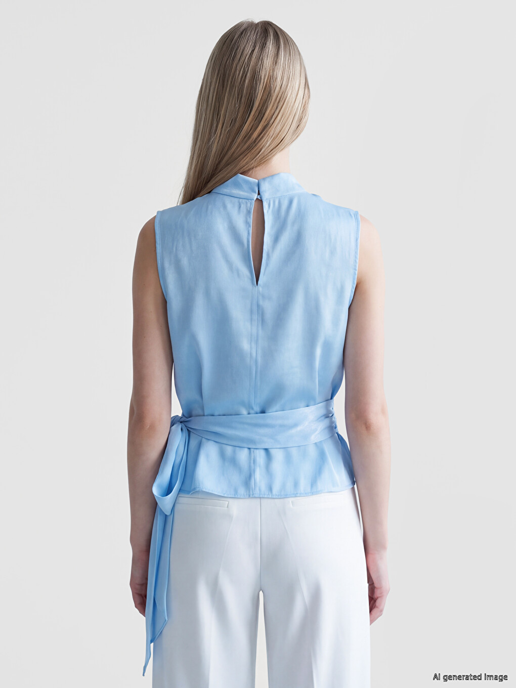 Cowl Neck Tied Satin Blouse-3