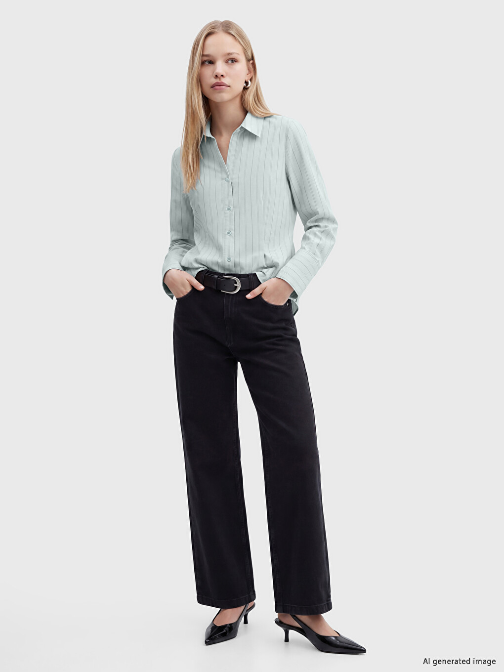 Chemise Plissée Rayée En Modal Mélangé Pour Femme-2