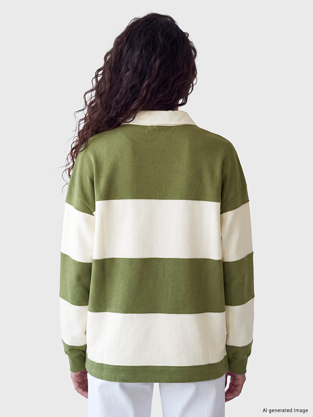 Bej Baskılı Kadın Kalın Sweatshirt-3