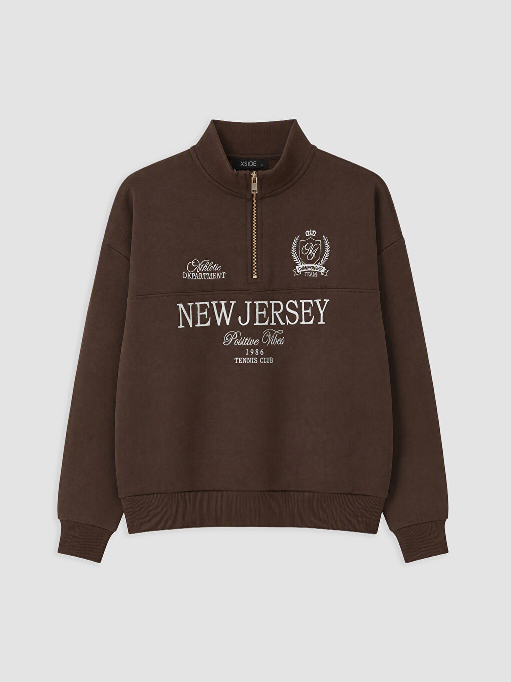 Kahverengi Dik Yaka Oversize Kadın Kalın Sweatshirt